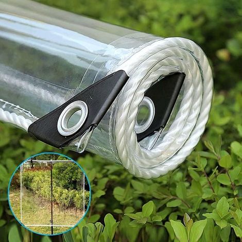 Tigrezy 1.2m x 3m Bâche Transparente Extérieur avec Oeillets et Corde, Bâche en Plastique PVC Bâche Imperméable Transparente Indéchirable et Coupe-Vent Bâche