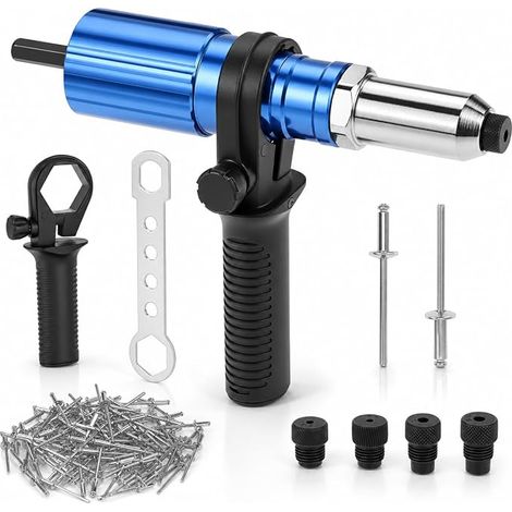 Adaptateur Riveteuse pour Perceuse, 1/4" Hex, Kit avec 100 Rivets (1/5)