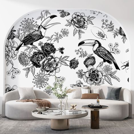 Papier peint panoramique - Fleurs Toucans - 130 cm x 87 cm (1/3)