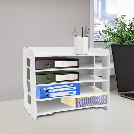 Organiseur de bureau - Porte-documents A4 - Casier Rangement Bureau - Pour la maison, le bureau et l'école - Blanc - 5 couches (1/5)