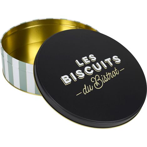 Lata de galletas Bistrot con rayas verdes (1/5)