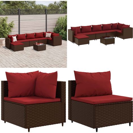 8-tlg. Garten-Lounge-Set mit Kissen Braun Poly Rattan - Gartensofa - Rattanmöbel (1/5)