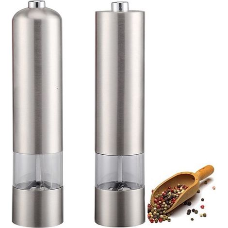 Set di macina sale e pepe elettrico, 2 pezzi, macinatura regolabile, macina sale in acciaio inox, macina pepe a batteria, macina spezie, macina pepe (1/5)