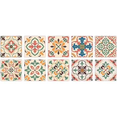 10 pegatinas decorativas para azulejos, 15x15cm, Adhesivos autoadhesivos azulejos, Azulejos autoadhesivos, Adhesivos suelos, Verde hierba, azul (1/5)
