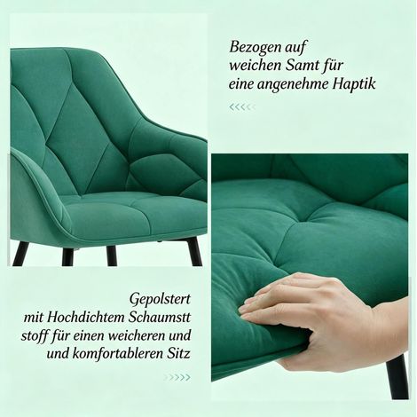 Pack de 2 sillas de comedor 45,5x45x83,5 cm de terciopelo turquesa estables - MEUBLIV (1/5)