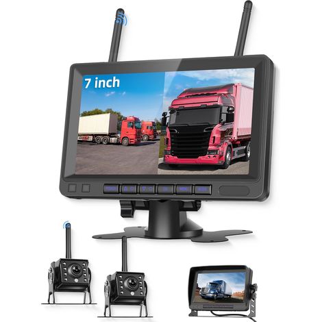 Kit Caméra de Recul Numérique sans Fil, écran 7 Pouces TFT LCD Moniteur, 2 x Caméra sans Fil - IP69 étanche Vision Nocturne, Caméra Recul pour Voiture/Camping Car/Remorque/Bus/Camion/Caravane 12V-24V (1/5)