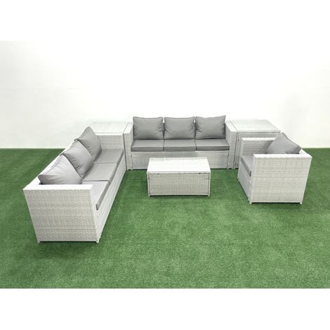 Fimous Meubles d'extérieur en rotin avec Fauteuil Table basse oblongue 2 Tables d'appoint Gris clair mixte (1/5)