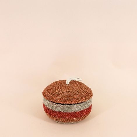 Panier rayé à couvercle fibres naturelles rouge, naturel 17x10cm (1/5)