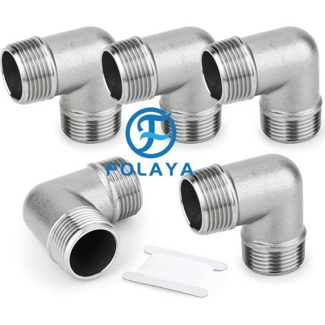 5 Pcs Acier inoxydable 304 90-Degree Male Elbow Pipe Fitting 1/2" BSP Male Pipe Fitting, Frizione a croce a 4 vie (1/4)