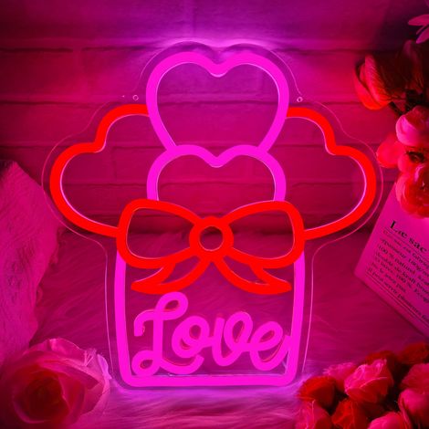 Enseigne Néon « Saint-Valentin » – Panneau Lumineux LED Dimmable en forme de Cœur « Love », Idéal pour la Chambre à Coucher (1/5)