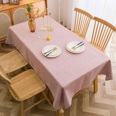 (Rosa) Strukturierte rechteckige Tischdecke – 90 x 150 cm – Dickes Polyester – Waschbar, wasserdicht und knitterarm – Hohe Qualität – Rosa (1/4)