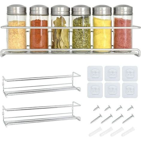 Etagere a Epices Murale Metal 2 Pcs Etagere Cuisine - Porte Epices Cuisine facile à installer etagere murale cuisine (1/5)