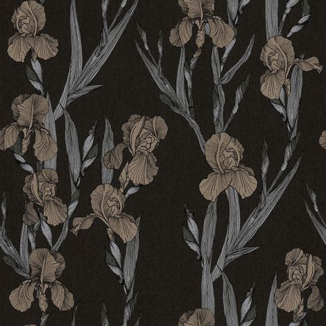 Blumen Tapete Profhome 375261 Vliestapete glatt Design matt schwarz grau braun 5,33 m2