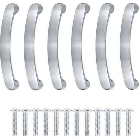 6 pièces Poignée de Meuble Cuisine Entraxe de Trous 96mm Poignée Tiroir Argent Poignée Placard Cuisine Poignee Meuble Armoire Porte Poignées Poignée de Porte de Meuble avec Vis (1/4)