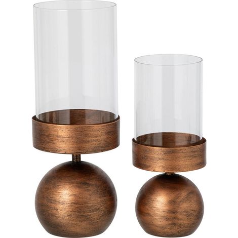Lot de 2 Photophores en Métal "Sten" 33cm Bronze (1/3)