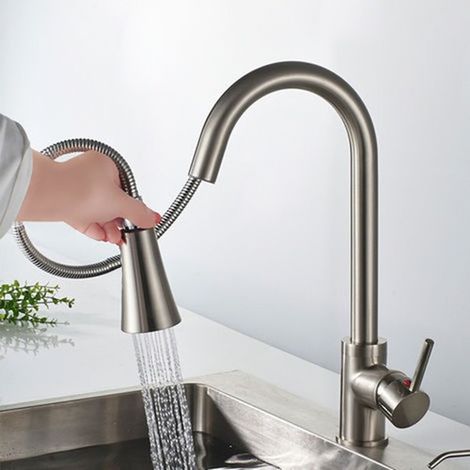 MITIGEUR D'ÉVIER ÎLOT DE CUISINE POMME DE DOUCHE DOUCHE SATINÉE EXTRACTIBLE