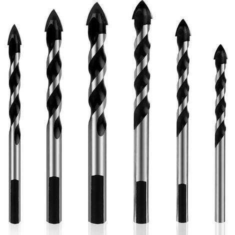 Brocas para hormigón para taladros – Juego de 6 brocas de carburo de tungsteno de 4/6/8/10/12 mm – Para vidrio, cerámica, hormigón, ladrillos y madera. (1/5)