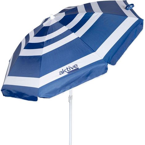 Parasol de Playa Aktive Azul y Blanco 180 cm Octogonal