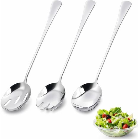 Couverts à Salade en Acier Inoxydable de 28cm, CuillèRe, Fourchette et Passoire à Salade, Ustensiles de Cuisine pour Servir Salades et Plats Chauds (1/5)