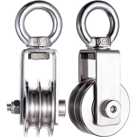 Juego de 2 poleas dobles – acero inoxidable 304 – cuerda de 40 mm y 8 mm – capacidad de carga de 250 kg – 2 rodamientos (1/4)