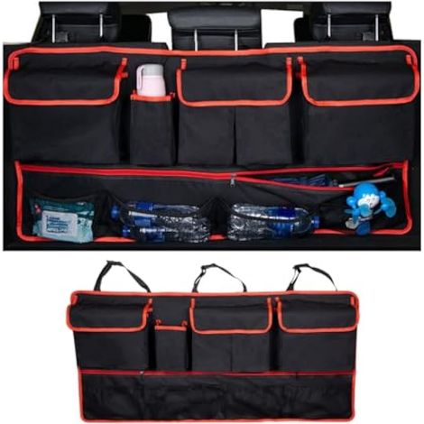 Mandark Organiseur de coffre de voiture, sac de rangement à suspendre pour siège arrière de véhicule avec filet élastique robuste, sac de rangement amovible pour dossier de siège auto, universel pour (1/5)