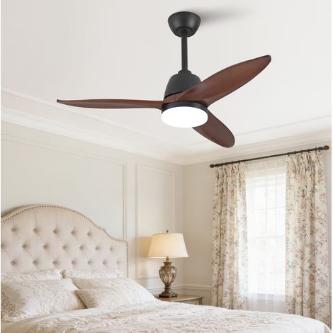 Deckenventilator 42 Zoll schwarz und Dunkelnussbaum aus Massivholz mit LED, 3 Flügeln und Umkehrfunktion (1/5)