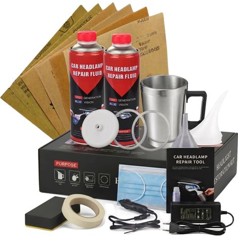 Kit de restauration de phares, 800 ml de polymère liquide, ponçage manuel recommandé, restauration de la clarté, protection UV, application conviviale (1/5)