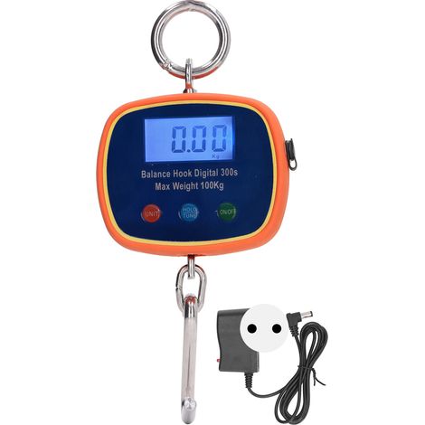 Crochet numérique LCD, balance suspendue portative 100kg/220lb, mini dynamomètre de levage, écran digital, alimentation 90-240V (1/5)