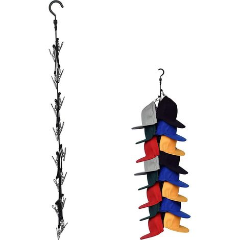 Support suspendu pour chapeaux – 16 pinces inox pour placard, organiseur de chapeaux et accessoires vestiaire (1/5)