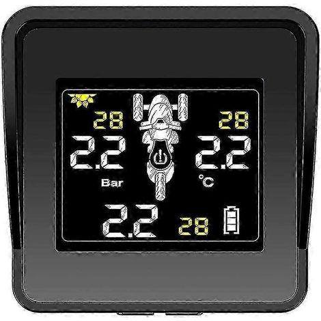 Système de surveillance de la pression des pneus sans fil à énergie solaire pour motos, doté d'un écran LCD et de trois capteurs externes. (1/5)