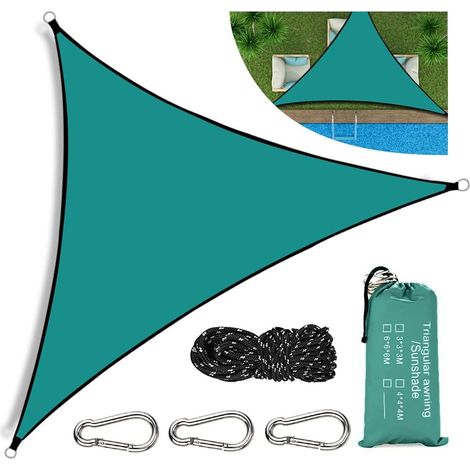 MINKUROW Tenda a Vela Triangolare 3x3x3m Tenda da Sole Impermeabile Protezione UV Impermeabile con Borsa per Il Trasporto Corde di Fissaggio Moschettone per Giardino Balcone Patio Verde Scuro (1/5)
