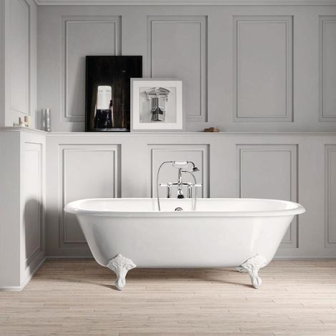 Freistehende Gusseisen Badewanne PLYMOUTH weiß Füße WEISS 153 (1/3)