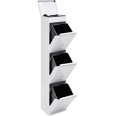 Arregui – Poubelle tri sélectif 3 compartiments 51L en acier – Système d’ouverture basculant – Plateau supérieur multifonction – CR321B (1/4)