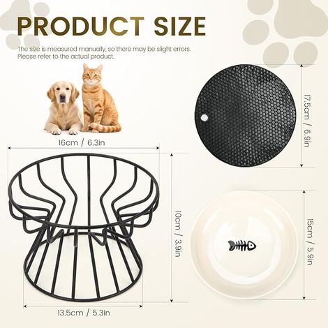 Cat Bowl Elevated Ceramic Cat Bowls Silicone Stand Metal Stand Raised Cat Bowl Height 10cm Food Water (1/4)