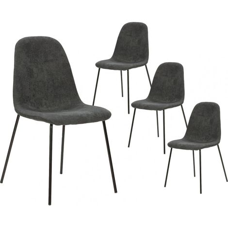 MARBIE - Lot de 4 Chaises Tissu Gris Anthracite Piétement Métal Noir (1/5)