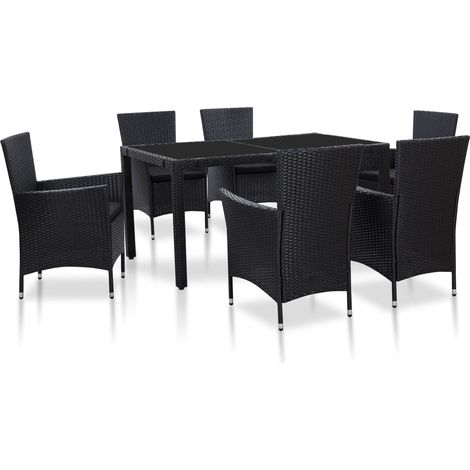 Ensemble à manger d'extérieur 7 pcs-Salon de jardin Résine tressée Noir 230769 (1/5)