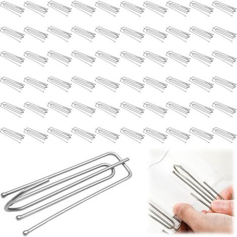 (60 piezas) Ganchos de cortina de acero inoxidable, ganchos de cortina de metal, ganchos de cortina gruesos para cortinas con cabecera de pliegue pellizcado (1/5)