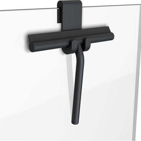 Raclette de douche noire – Essuie-glace avec crochet de suspension – Raclette de salle de bain, Tracteur de douche – Essuie-glace et raclette – Raclette à vitres (noire) (1/4)