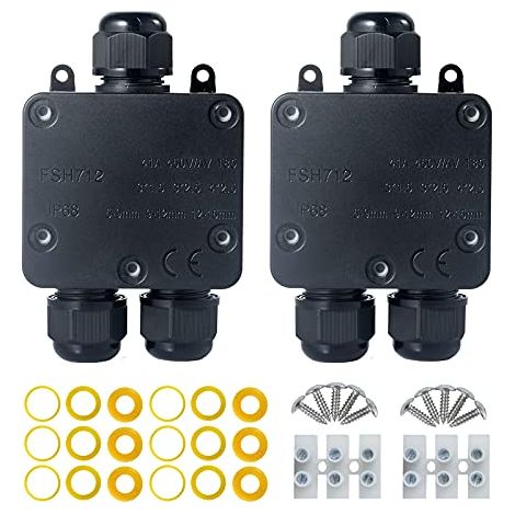 Waterproof Junction Box, 3 Way Junction Box, IP68 Waterproof Junction Box Electrical Connection Box For 5-15mm Diameter Cables, Black Junction Box (2 Pack)
