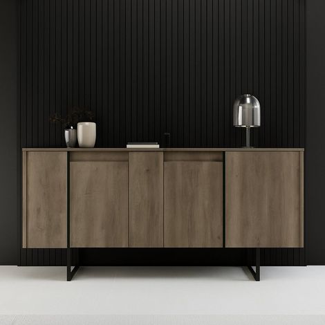 Dmora - Kommode Betel, Wohnzimmerbuffet, Wohnzimmer-Sideboard, Moderne Küchen-Speisekammer, 160x35h80 cm, Walnuss und Schwarz, mit verstärkter Verpackung (1/5)