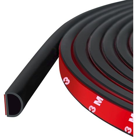 Joint de porte autocollant silicone forme D cadre porte/fenêtre noir 9 mm large 8 mm haut Longueur 6 m (1/5)