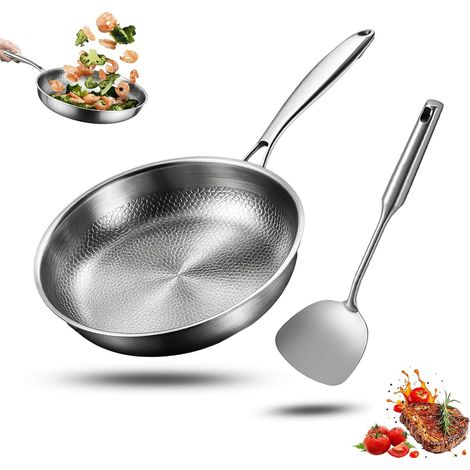 Poêle En Titane - 1 Pièce - Titane Pur Martelé - Cuisson Saine Sans Revêtement - Induction Gaz Céramique - 30cm (1/5)