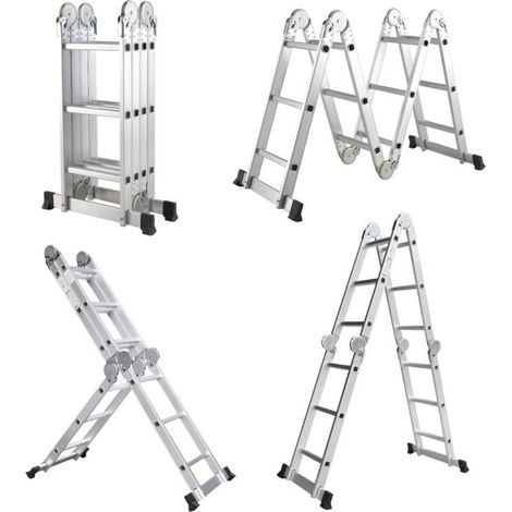 Échelle Multifonction Pliable 4x3 marches 6 en 1 - 3.5m - 100% aluminium - Avec plateforme échafaudage - SECURY-T