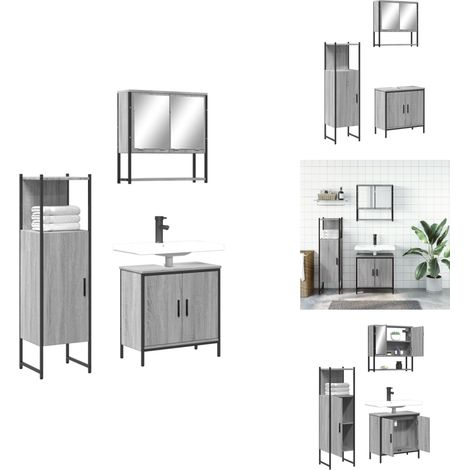 Ensemble de meubles de salle de bain 3 pcs Sonoma gris - Ensemble Meuble Salle De Bain - Meuble Salle De Bain Design - Rangement Salle De Bain - Armoire Salle De Bain - Miroir Salle De Bain (1/5)