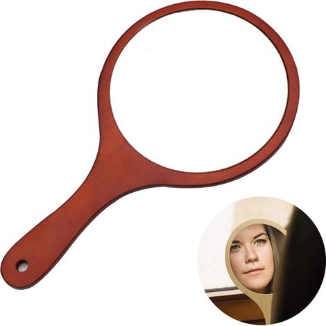 Miroir De Coiffure - Miroir Circulaire Avec Poignée En Bois - Pour Maquillage Rasage Soins Visage - 1 Pièce (1/5)