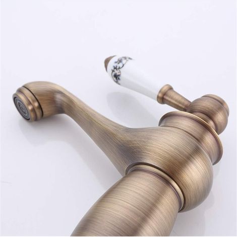 Mitigeur en laiton style antique vintage avec structure en porcelaine Robinet monocommande couleur noire Compatible lavabo de salle de bain et évier de cuisine