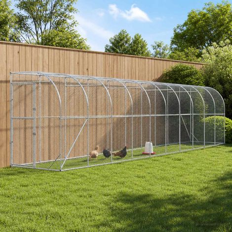 vidaXL Poulailler contre le mur Argenté 600 x 150 x 215 cm (1/4)
