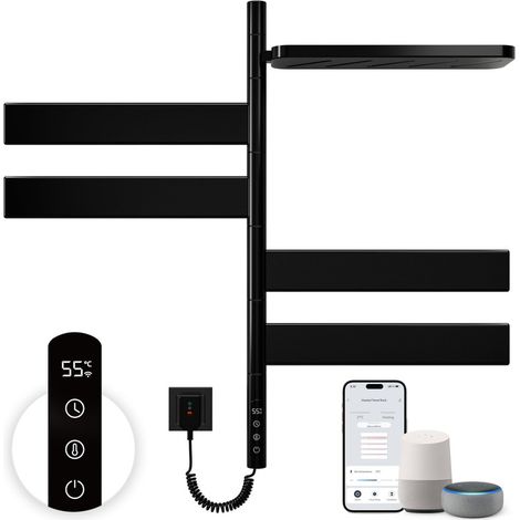Scaldasalviette elettrico 760 x 450 mm, radiatore da bagno girevole a 180°, termostato WiFi intelligente, scaldasalviette elettrico, funziona con Alexa e Google Home e app, nero/bianco (1/5)