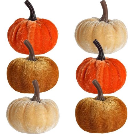 Set di 6 mini zucche artificiali – colori assortiti arancione e caffè, ideali per l'autunno e Halloween, perfette per decorare tavoli, caminetti e feste (1/5)