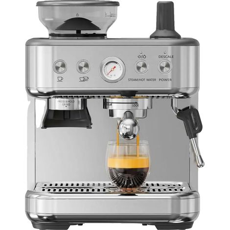 Macchina per caffè espresso, pressione 15 bar, 1350 watt, serbatoio acqua 2,3 litri, macinacaffè integrato, controllo della temperatura PID. (1/5)